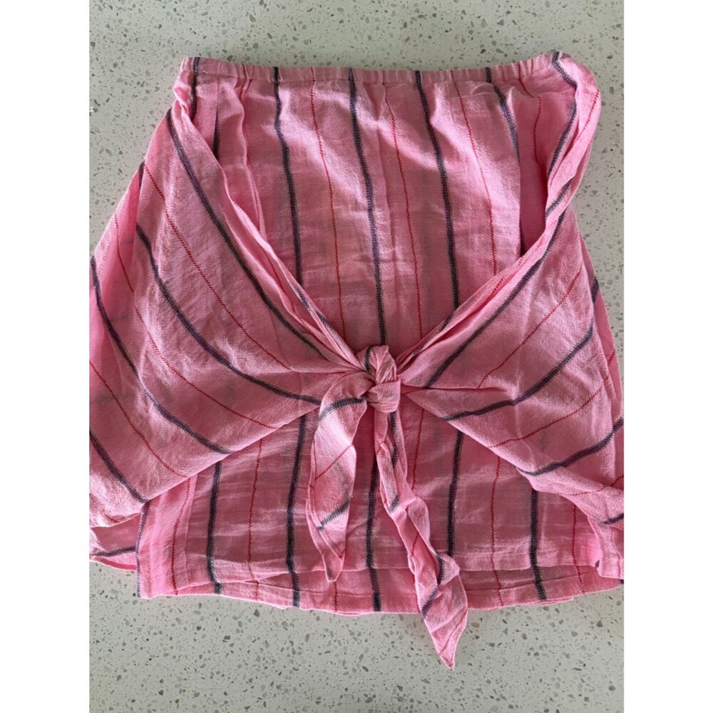 Anthropologie HOLDING HORSES Pink Knit Top with Multicolor Stitching XS